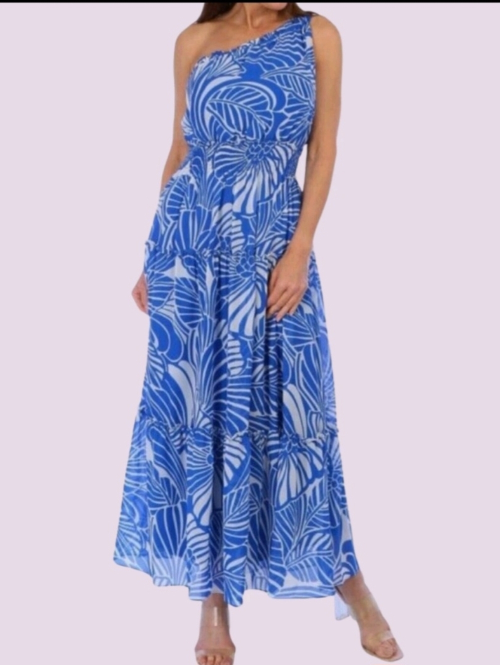 Taylor Floral Sheer Aysemyrical Off Shoulder Ruffle Tropical Maxi Dress